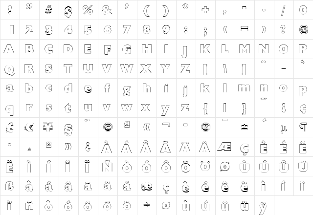 DavidBeckerOutline-Heavy Regular  glyph index