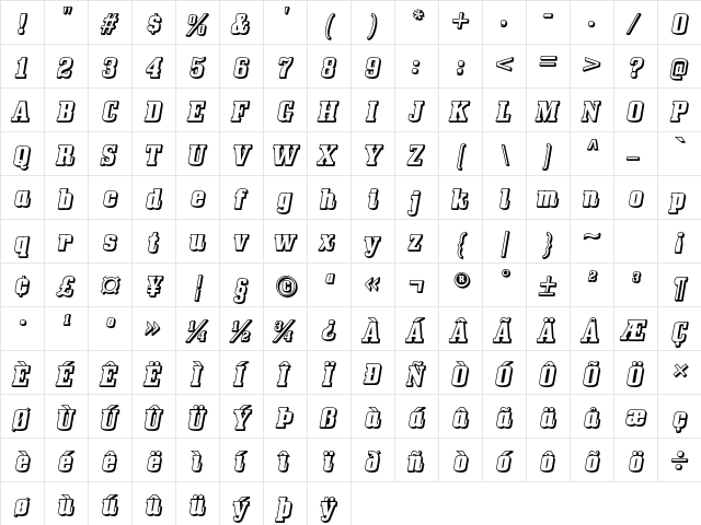 Bullpen 3D  glyph index