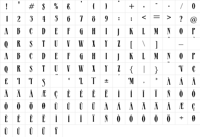 Aegina Regular  glyph index
