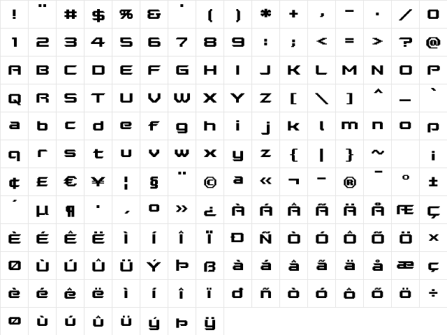 Bios Three Regular  glyph index