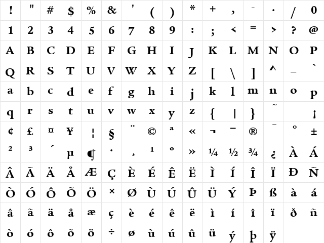 LegacySerifITC Bold  glyph index