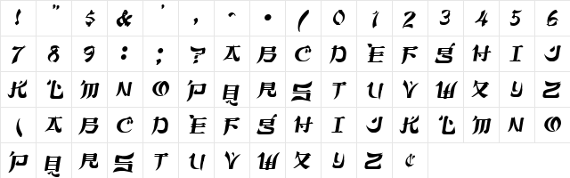 EchoCaps Oblique  glyph index