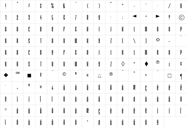 CgNeon Medium  glyph index