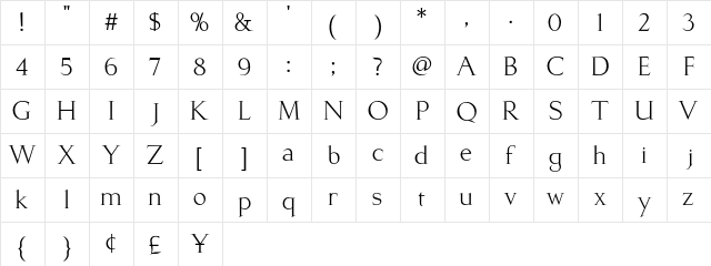 Kurosawa Serif  glyph index