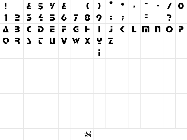 Comaro Regular  glyph index