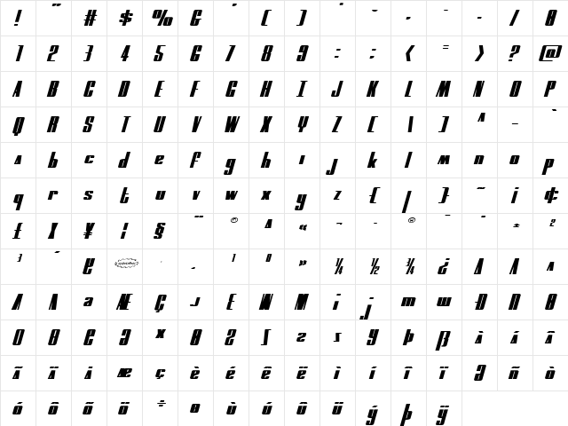 MOON Runner Extra-expanded Italic Extra-expanded Italic  glyph index