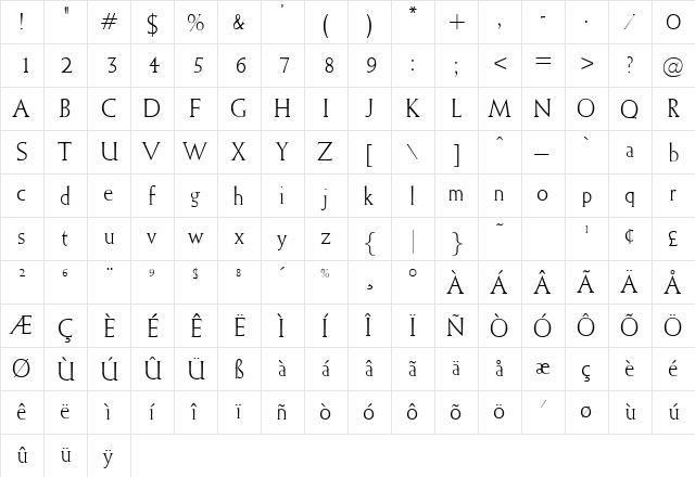 Elspeth Regular  glyph index