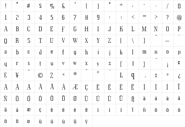 EdenLight Regular  glyph index