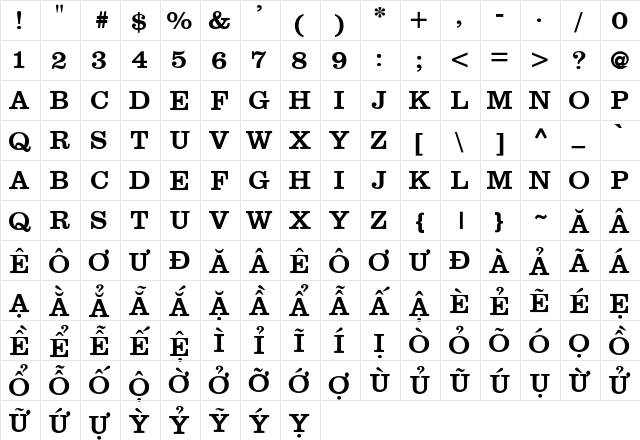 .VnClarendonH Normal  glyph index