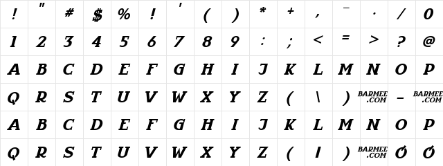 InfantylItalic Regular  glyph index