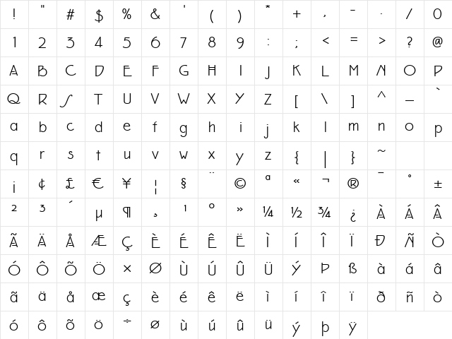 P22 Eaglefeather Medium  glyph index