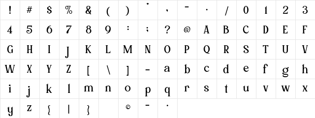 Mollas Regular  glyph index