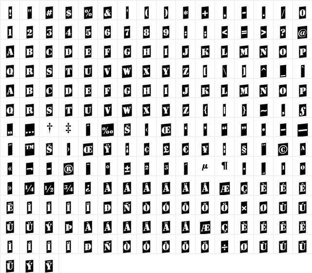 a_DodgerCmUp Regular  glyph index