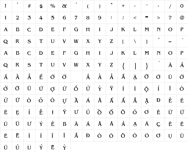 VPS Long Hai Hoa Normal  glyph index