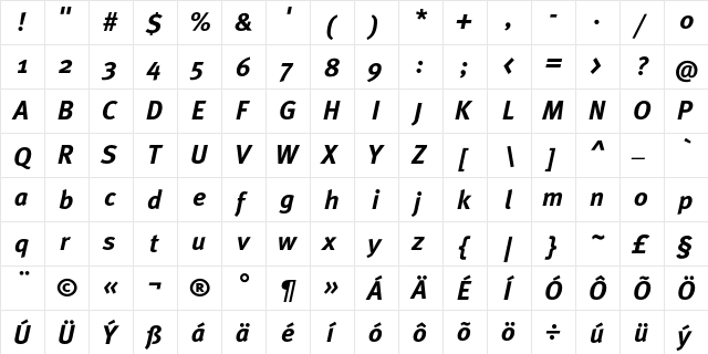 MetaBoldCE Italic  glyph index