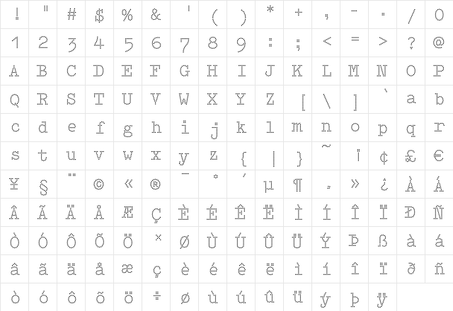 Intimo Two  glyph index