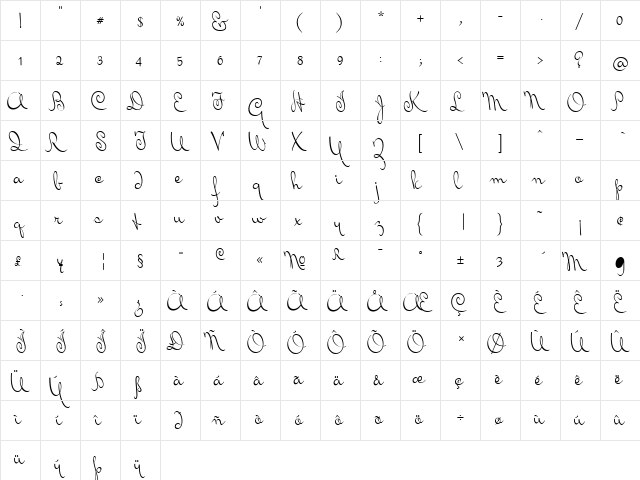 MrsVonEckley Regular  glyph index