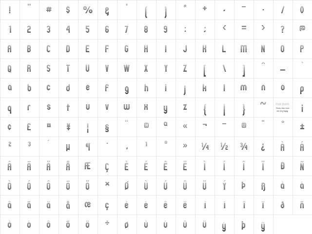 ZillahModernLine Regular  glyph index