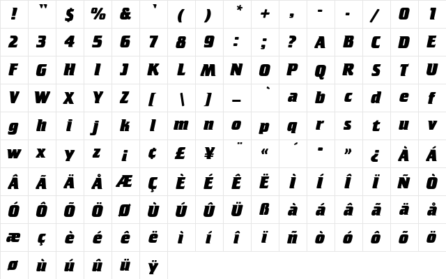 CrilleeEF ExtraBoldItalic  glyph index