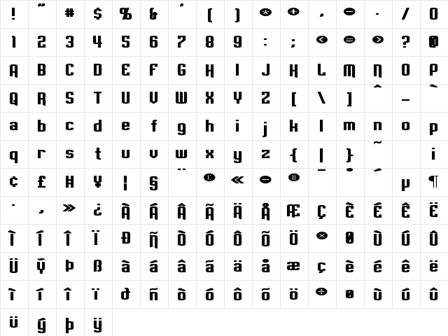 Empanada Expanded Bold  glyph index