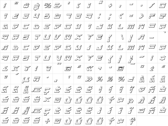 Trajia Laser Italic 3D Laser Italic 3D  glyph index