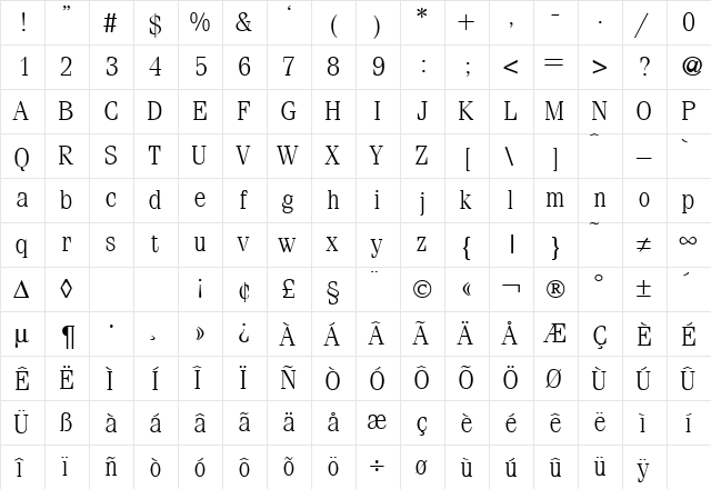 FerventLight Regular  glyph index