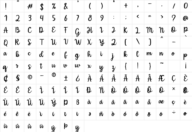 Bulgaria Regular  glyph index