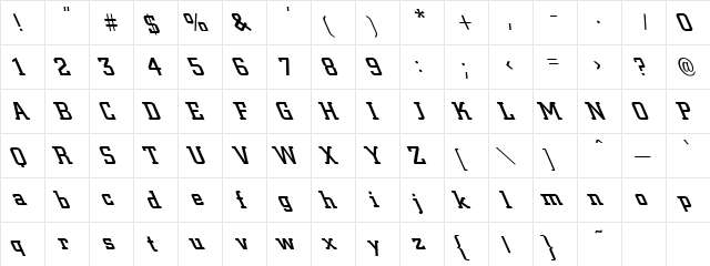 City-Medium Extreme Lefty Regular  glyph index