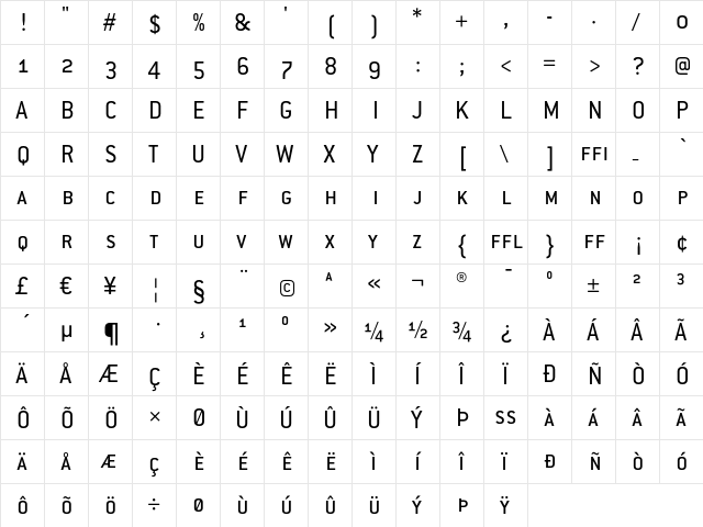 ConduitSCITC Regular  glyph index