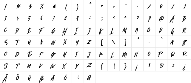 Starshy Regular  glyph index