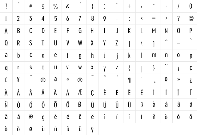 NewGlobalLight Regular  glyph index