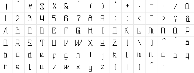 Robojeck Regular  glyph index