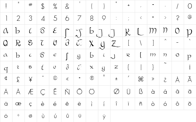 BATHSHEBA Regular  glyph index
