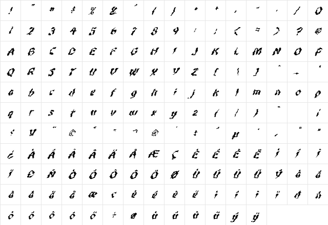 FZ WACKY 49 ITALIC Normal  glyph index