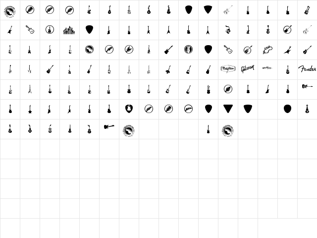 Electric Guitar Icons Regular  glyph index