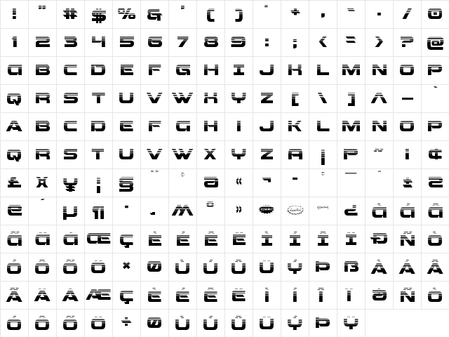 Beam Weapon Halftone Regular  glyph index