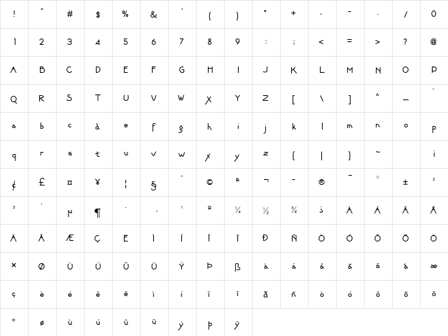 rikailu Regular  glyph index