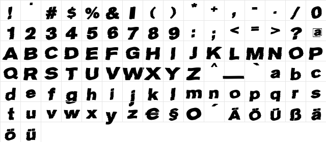 Stormy Regular  glyph index