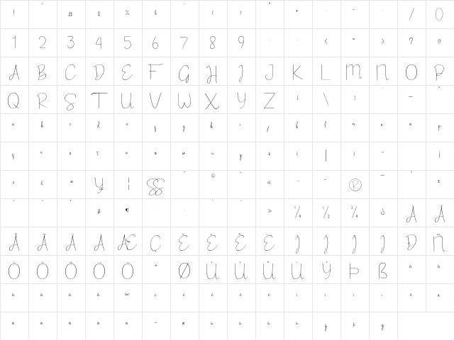 Belliache Regular  glyph index