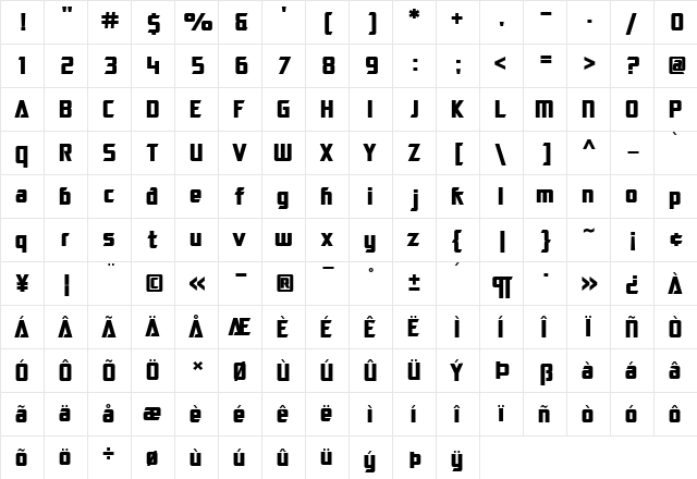 SF Electrotome Bold  glyph index