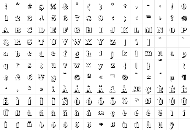 WichitaShadow-Xbold Regular  glyph index