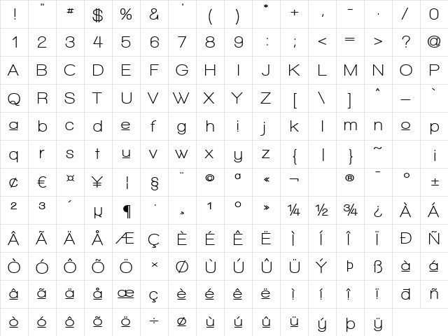 Walkway Upper Bold Regular  glyph index