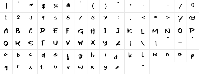 Reckless Art Regular  glyph index