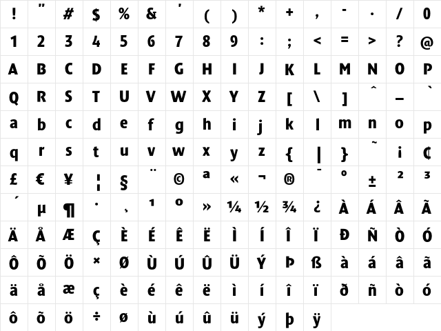 DendaNewCond Black  glyph index