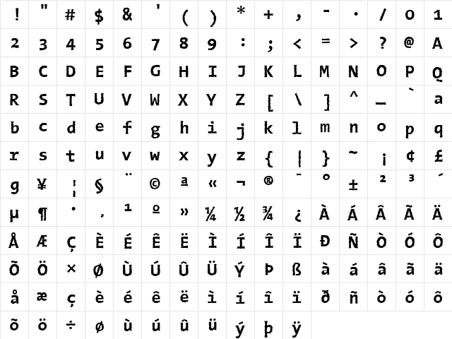The Sans Typewriter- Regular  glyph index