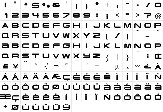 CampOpti-Caps Regular  glyph index