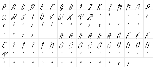 Oldwin Demo Script Regular  glyph index