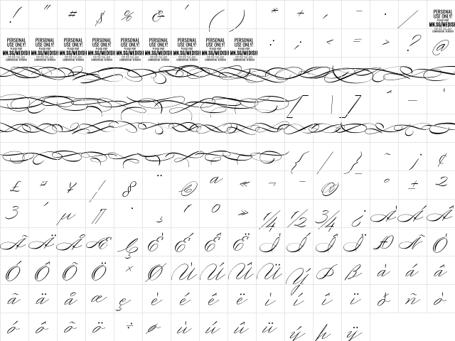 Medish Deco PERSONAL USE ONLY Regular  glyph index