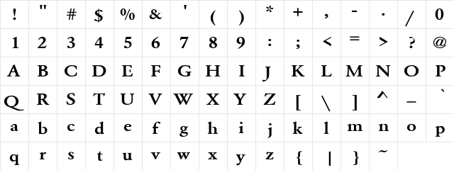 Grendel Medium Expanded Regular  glyph index