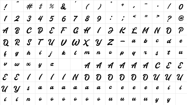 Thunder Demo Regular  glyph index